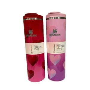 Stanley SET OF 2 Transient Flip Top Mug - Hearts - Rouge Red & Powder Pink Ombré